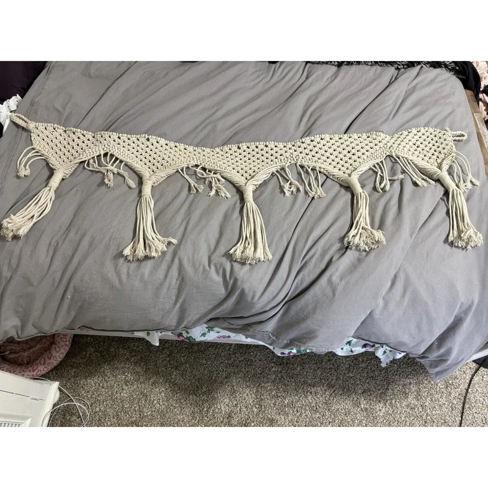 Boho Macrame Window Curtain 65 x 18 in Hand Woven Wall Hanging Mantle Scarf